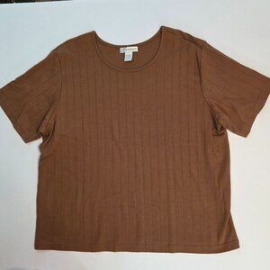 NWOT - Dressbarn Woman Brown Ribbed Knit Short Sleeve Top, Size 22/24